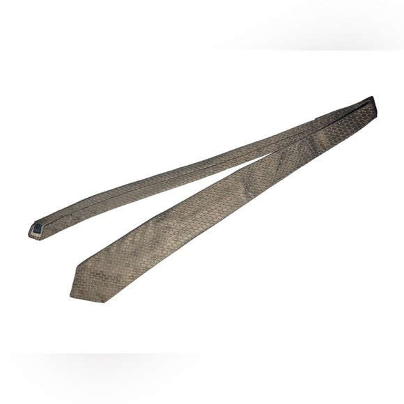 GUCCI Brown Gold Ring Geometric Oval Op Art Design Men's Silk Neck Tie - Picture 2 of 7